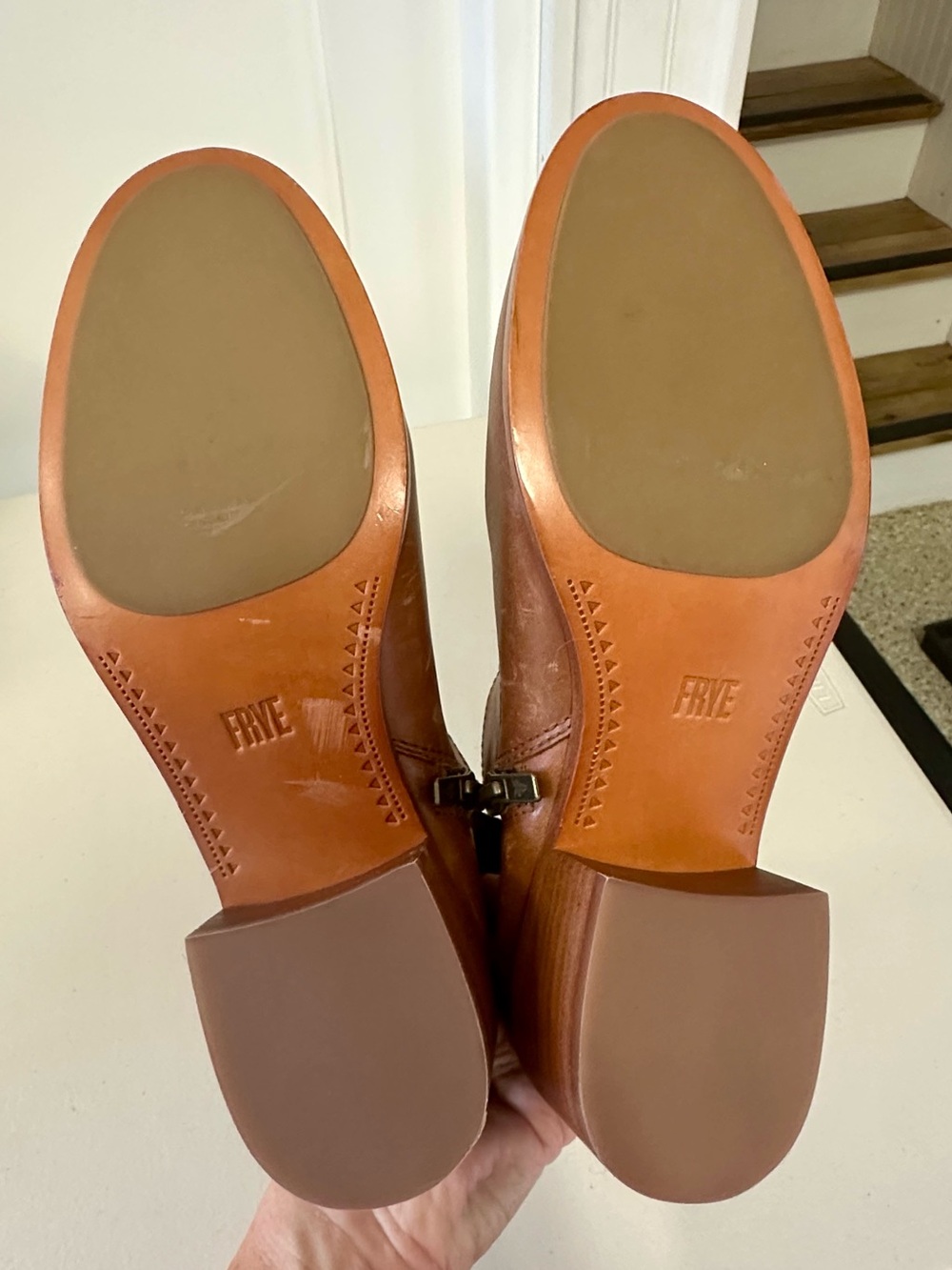 Frye Brown Leather Ankle Booties with Side Zip - Picture 4 of 6